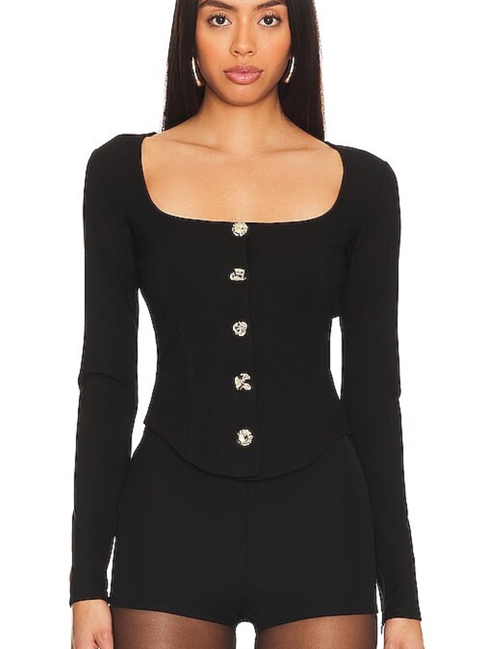 Good American Ponte Novelty Button Corset Top
